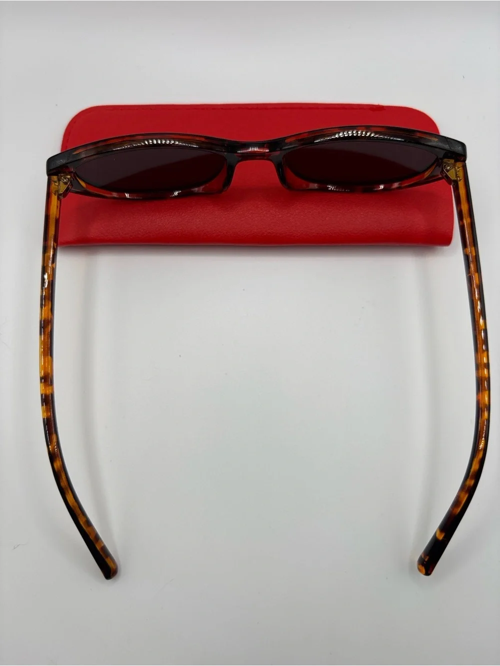 Vintage 80s Tortoise Shell Cat Eye Sunglasses Dark Lens Retro Slim Shades